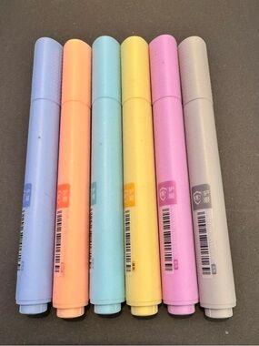 Set of 6 Pastel Dual-Tip Markers - Blue, Peach, Mint, Yellow, Pink, Gray